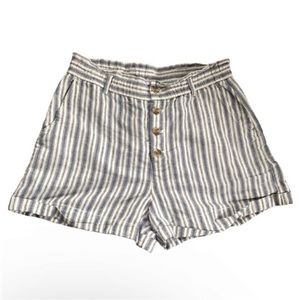 GAP High-Rise Paper Bag Waist Shorts Navy White Stripe Linen Cotton Coastal 14P